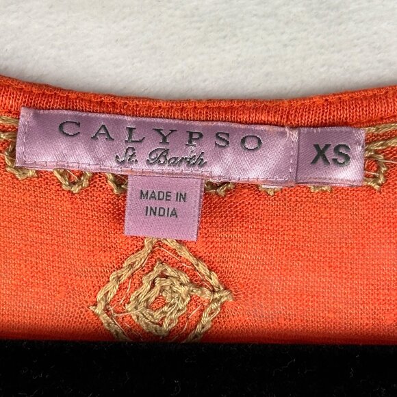 Calypso St. Barth Embroidered Sequined Linen Top Orange Gold Beaded XS Boho Chic - Picture 4 of 9